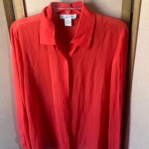 Sheer Anna and frank silk Women's Red Button-Up Blouse medium
